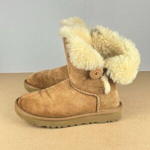 UGG Bailey Button Ankle Boots Womens 6 Chestnut Tan Suede Pull On Shearling
